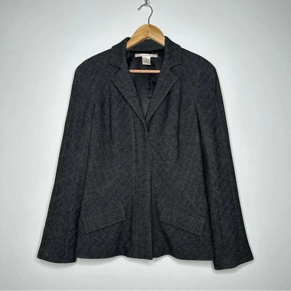 Diane Von Furstenberg Georgica Herringbone Wool Blend Blazer Size 10 - Picture 1 of 11